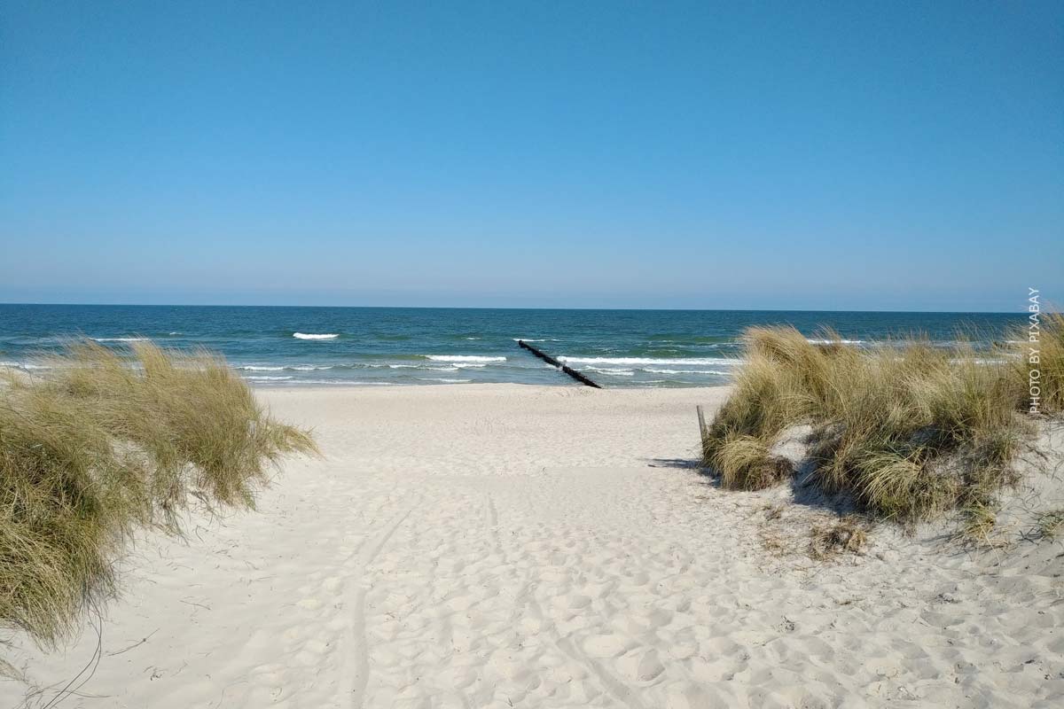 Un chemin de sable mène à la plage et à la mer