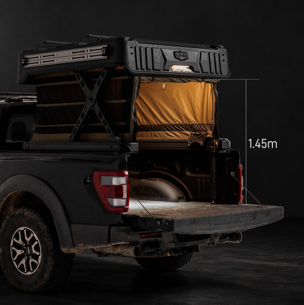 Hardtop WinTopper pour pick-up relevé avec dimensions de 1,45 m de hauteur sous plafond